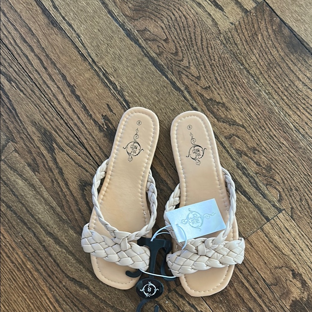 Braided Slide Sandals in Beige